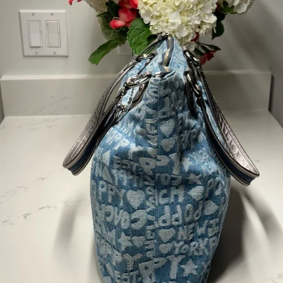 Coach 16988 Poppy Denim Blue and Silver Tote Shoulder Bag - Picture 8 of 16